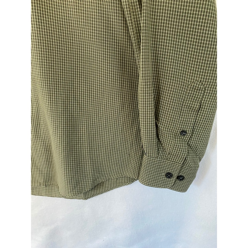 Haggar Button‎ Down Shirt Men M Olive Green Micro Check Long Sleeve Rayon - Picture 4 of 9